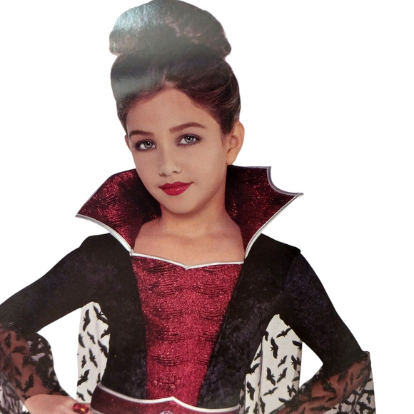 Vampire Wicked Queen Costume Child XL 14-16 BAT WING Sleeves Velvet Halloween - Picture 10 of 16